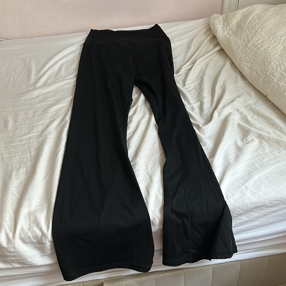 Black crossover flare leggings